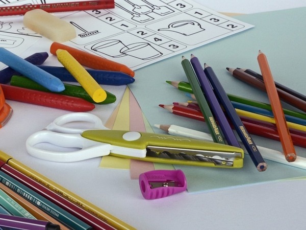 A picture of classroom stationery items.