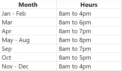 Open during cemetery opening hours, as listed below: 